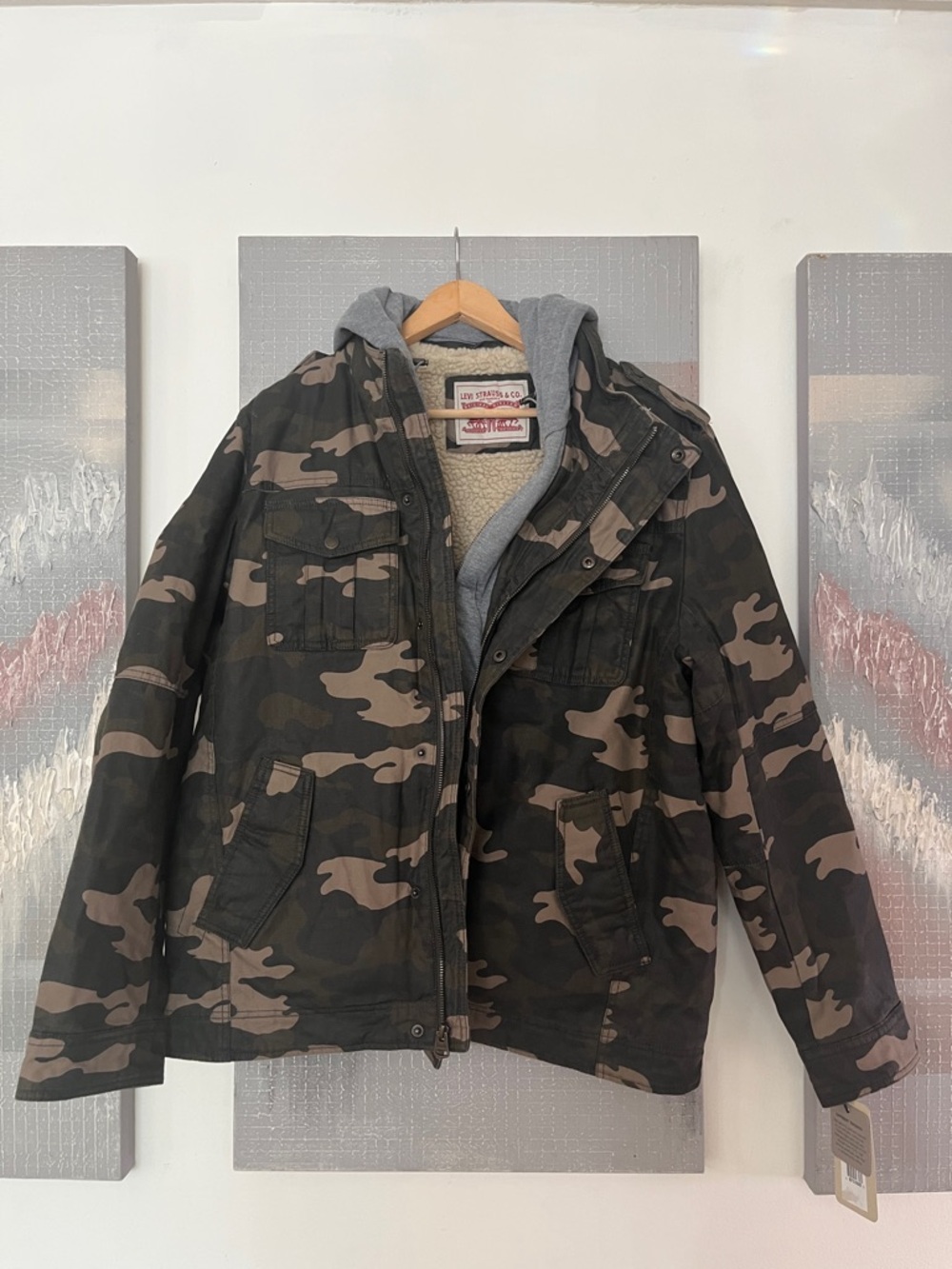 Men's Camouflage Field Jacket with Gray Hood